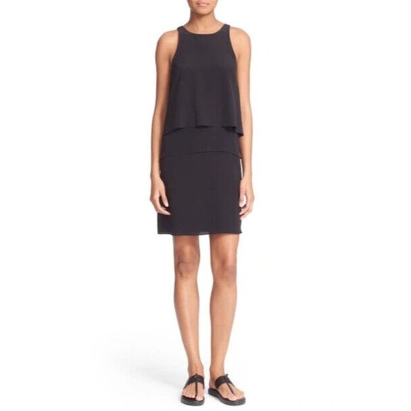 Tibi Dress Black 100% Silk Sleeveless Layered Tiered Shift - Picture 1 of 10